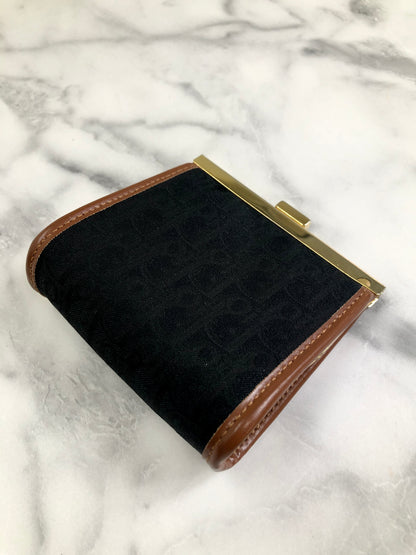 Christian Dior Trotter Logo Metal Clasp Jacquard Coin Purse Black Camel Vintage 5w6fms
