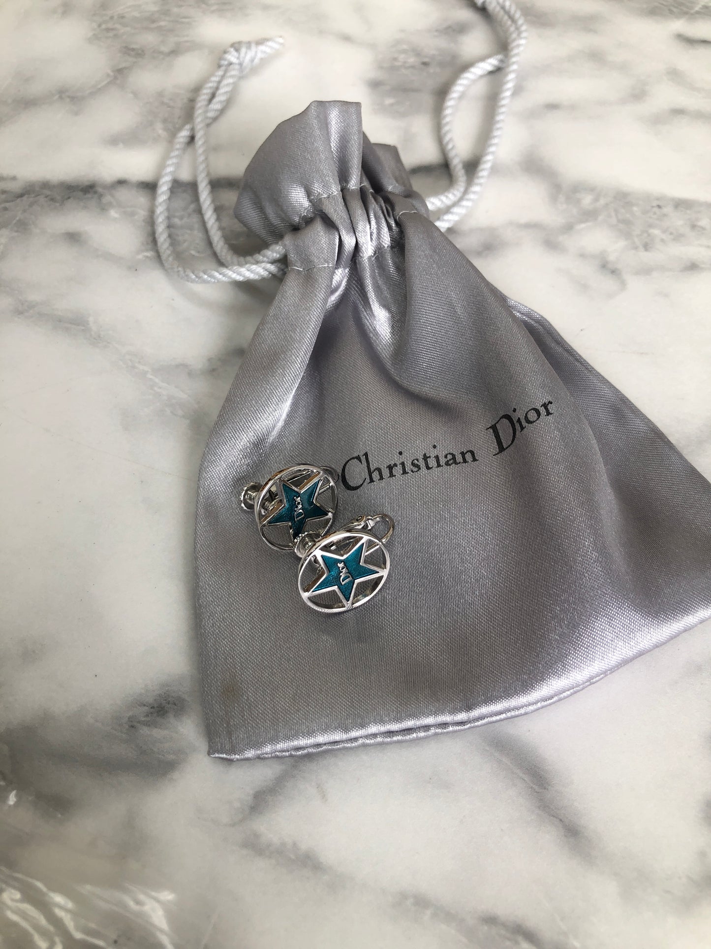 Christian Dior Logo Circle Star Earrings Silver Vintage fkd34r