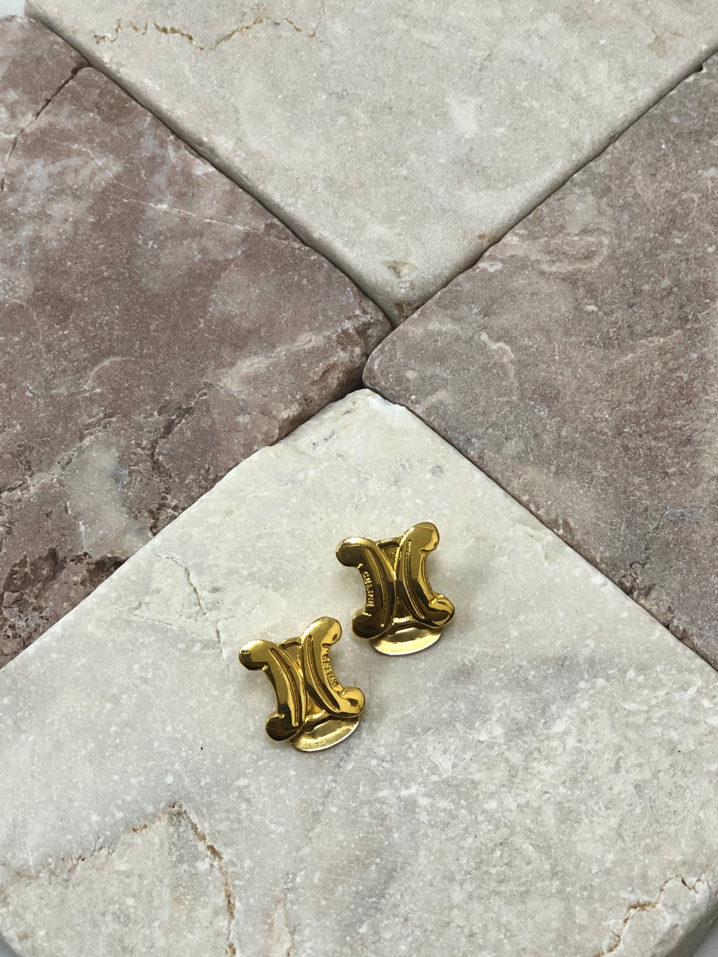 CELINE Triomphe Earrings Gold Vintage cz4phc