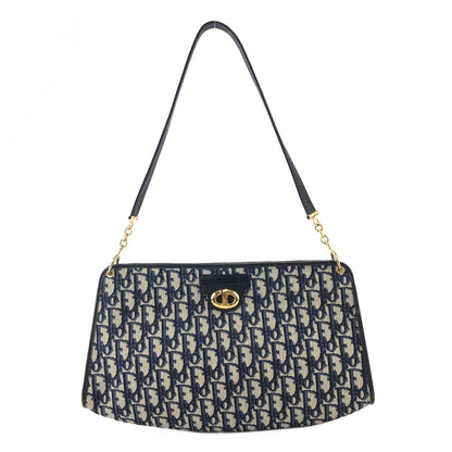 Christian Dior  Trotter CD Logo Jacquard Leather Shoulder bag Navy Vintage 5f4tcg