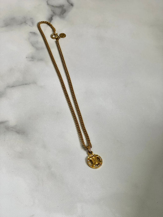 CELINE Triomphe Stone  Necklace Gold Vintage mzse6n