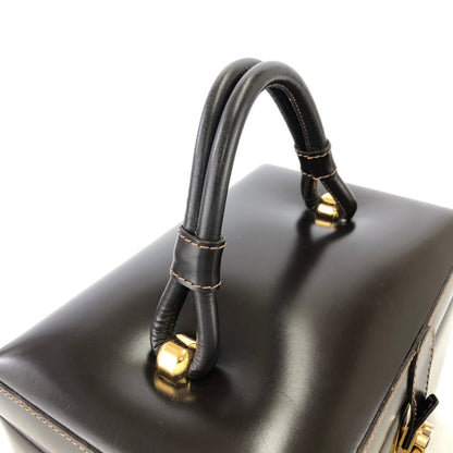 LOEWE Anagram Metal Closure Leather Vanity bag Box bag Brown Vintage j4pwks