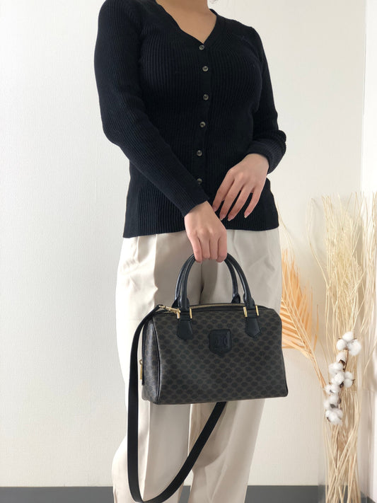 CELINE Macadam Blason Two-way Handbag Shoulder bag Black Vintage 65ks2z