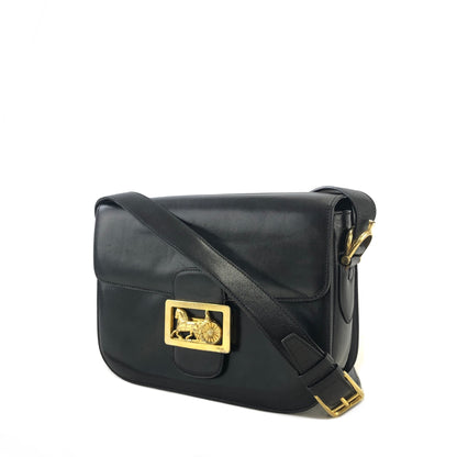 CELINE 馬車皮革肩背包 黑色 復古 8uzpzv 
