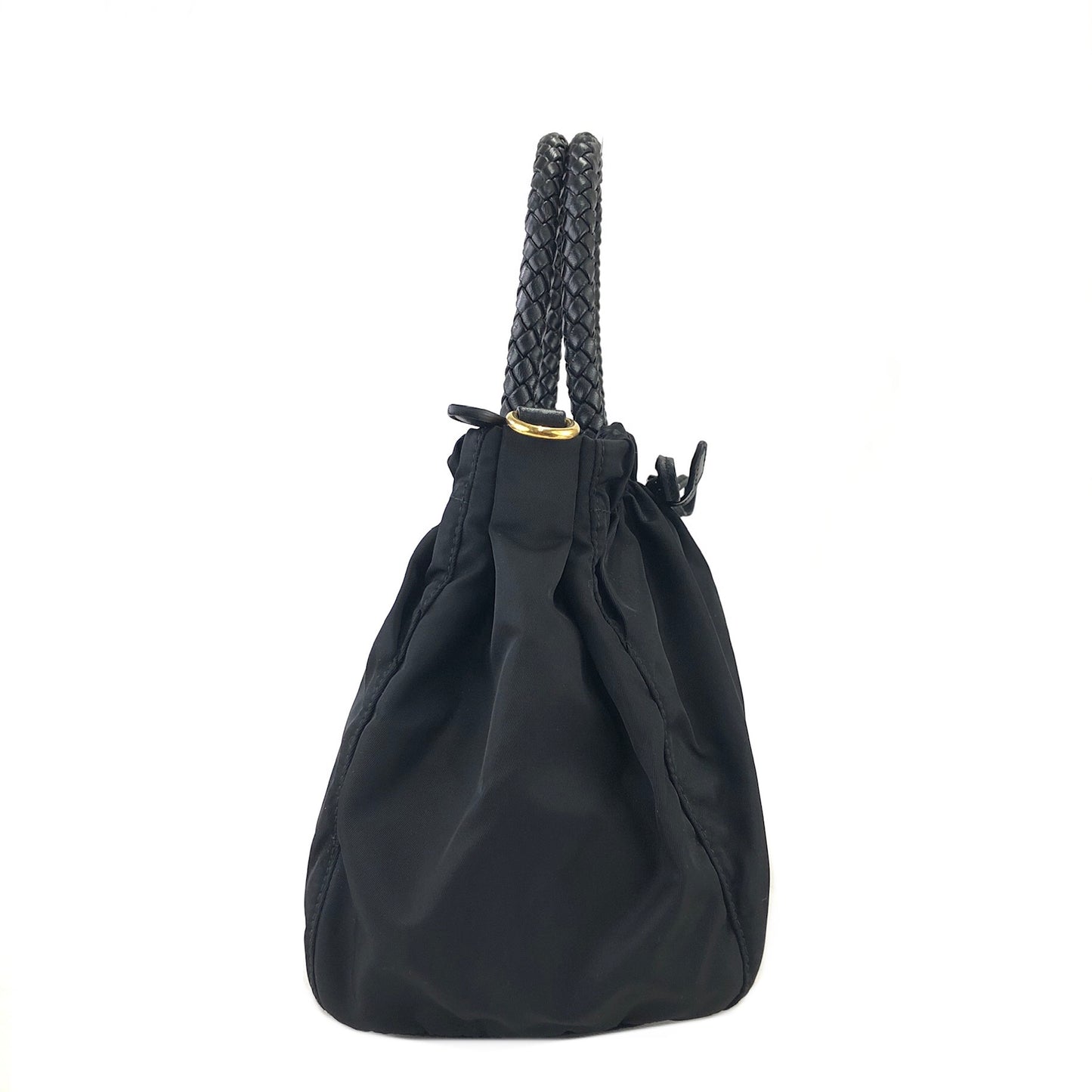 PRADA Logo Ribbon Nylon Leather Two-way Crossbody Shoulder bag Totebag Black Vintage c6kcye