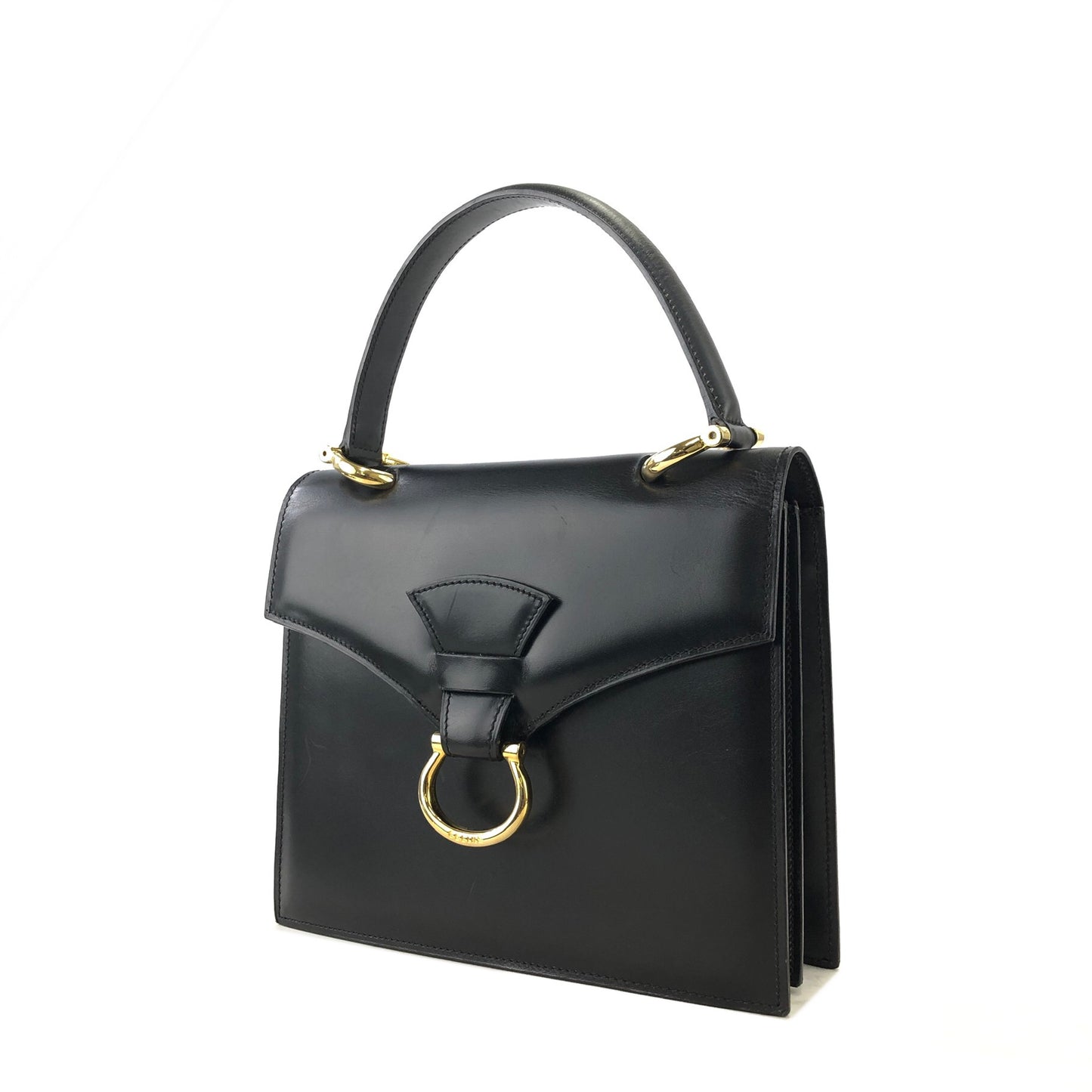 CELINE Horse bit Leather Handbag Black Vintage 8cz4dx