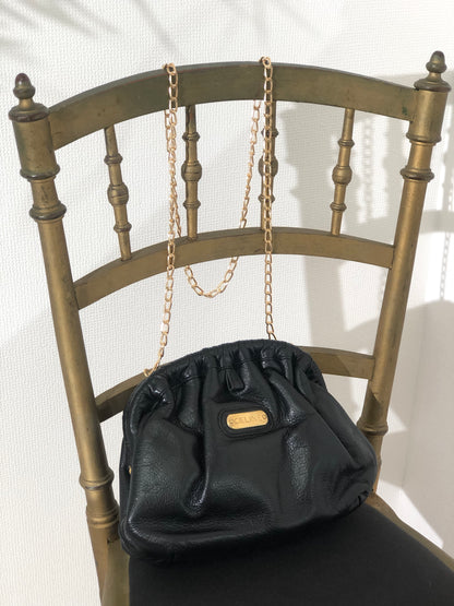 CELINE 標誌鏈條皮革雙向斜背包單肩包手拿包黑色復古 tgzbsb 