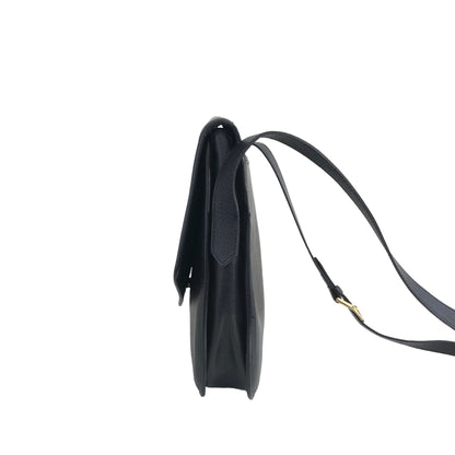 Yves Saint Laurent YSL Logo Stitch Leather Shoulder bag Black Vintage  njbegc