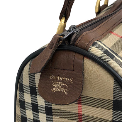 BURBERRY Classic Check Logo Canvas Leather Handbag Boston bag Beige×Brown Vintage 4b8ige