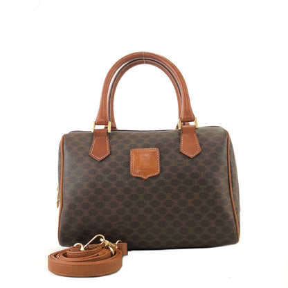 CELINE Macadam PVC Leather Two-way Handbag Shoulder bag Boston bag Brown Vintage znft22