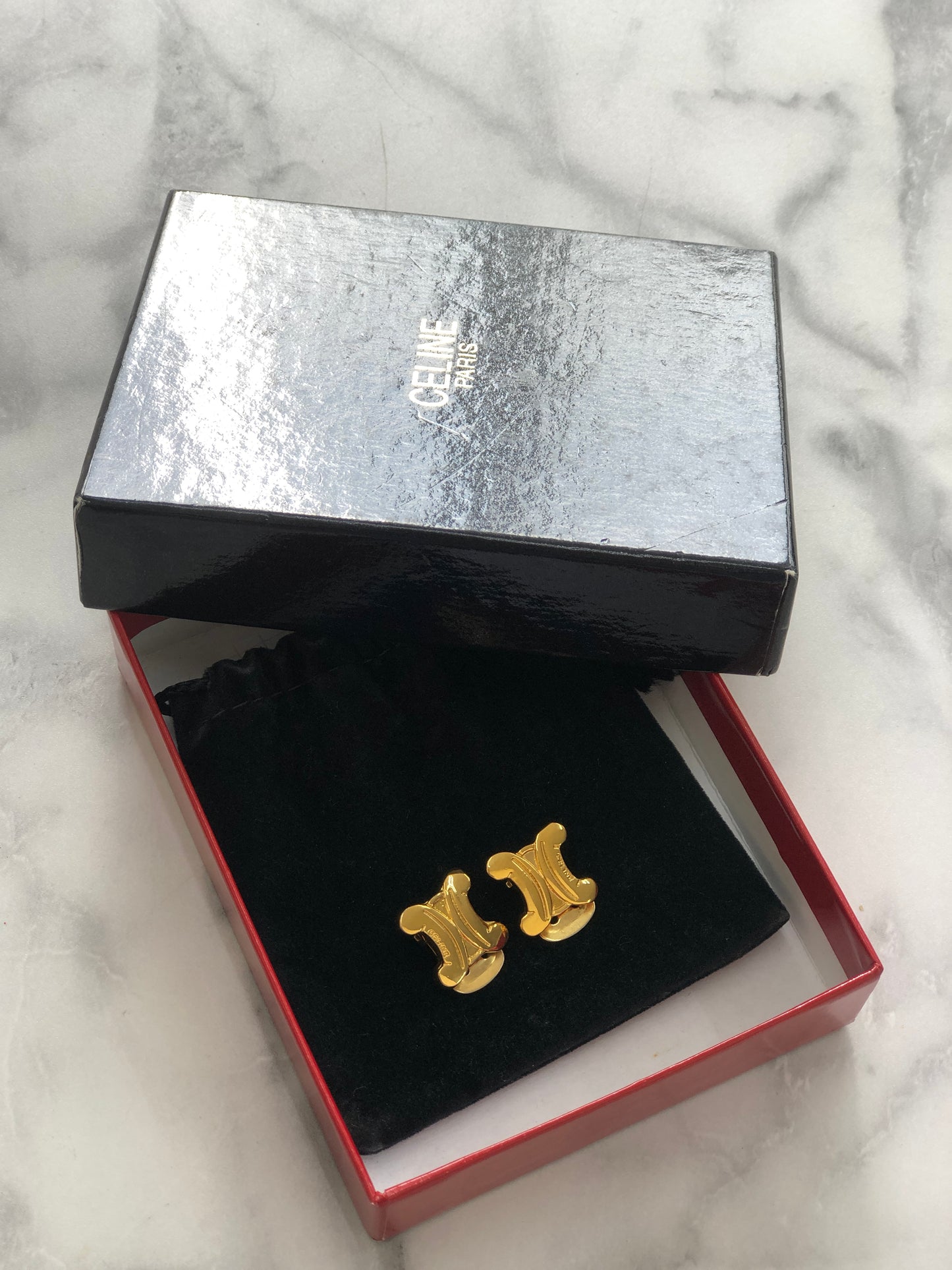 CELINE Triomphe Earrings Gold Vintage cz4phc