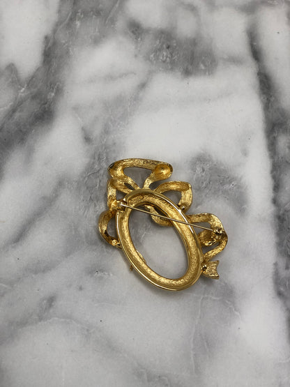 Christian Dior 緞帶圖案胸針 金色 復古 8jxfxg 