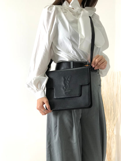 Yves Saint Laurent YSL Stitch Leather Shoulder bag Black Vintage j8md8f