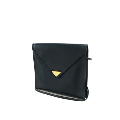 Yves Saint Laurent YSL Logo Leather Shoulder bag Navy Vintage 26gkij