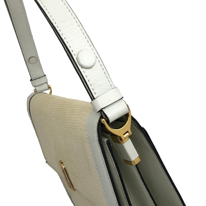 Yves Saint Laurent YSL Logo Lizard Leather Two-way Handbag Shoulder bag Beige Vintage yzf4gb