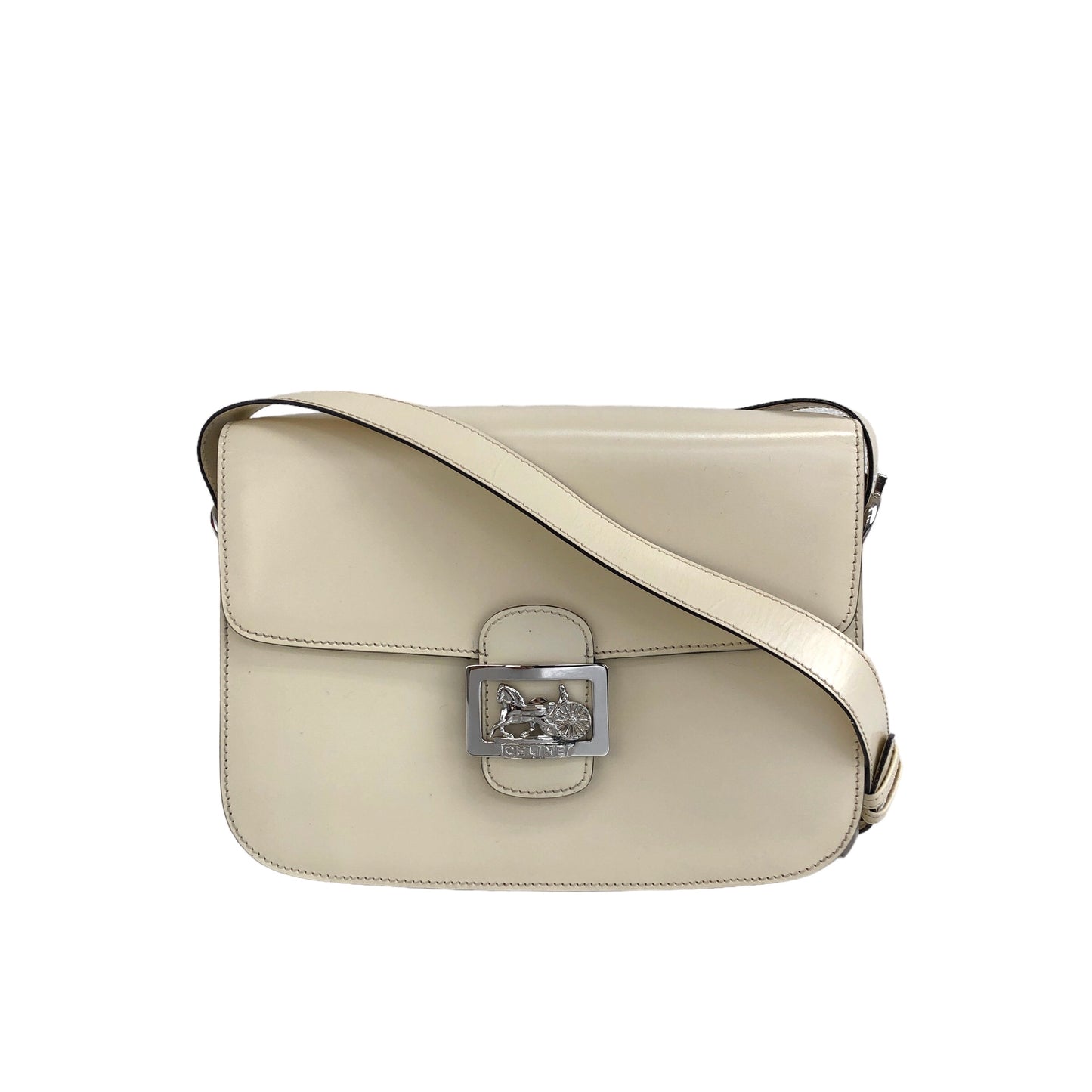 CELINE Horse Carriage Leather Crossbody Shoulder bag White Vintage xndfdh