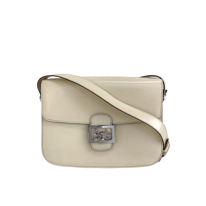 CELINE Horse Carriage Leather Crossbody Shoulder bag White Vintage xndfdh