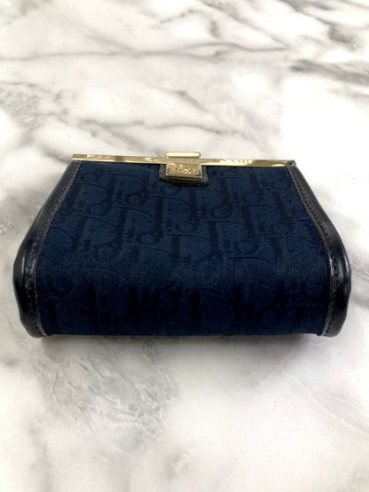 Christian Dior Trotter Logo Jacquard Leather Metal Clasp Coin Purse Navy Vintage pjbgby