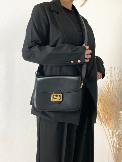 CELINE 馬車皮革斜背包 黑色復古 zw8w4s 