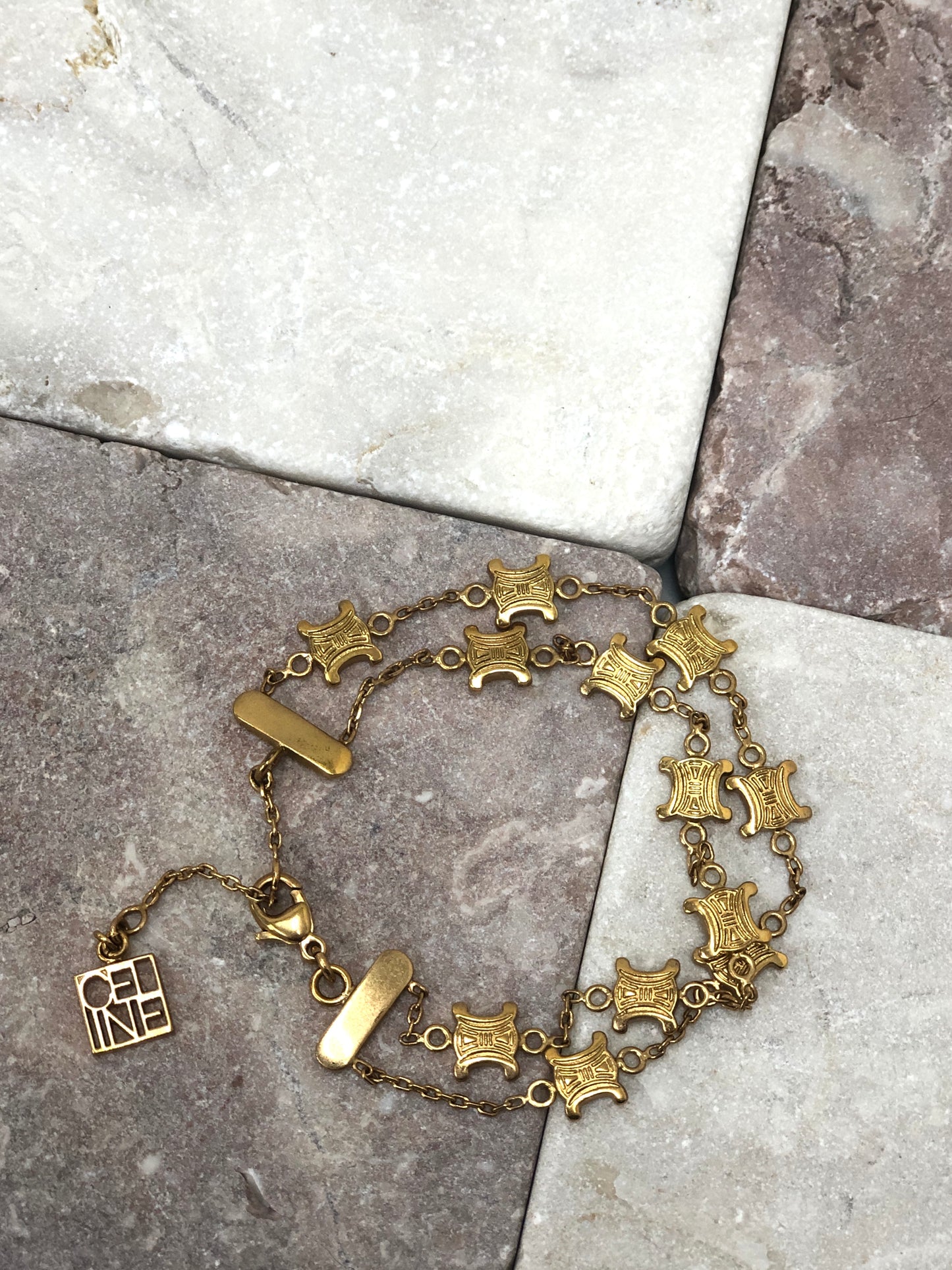 CELINE Triomphe Logo Charm Bracelet Gold Vintage tzzpy3