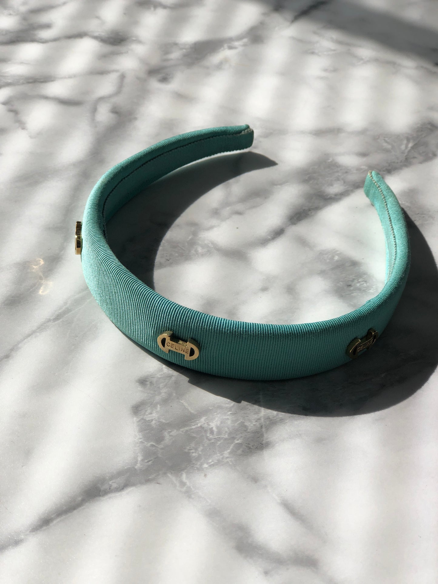 CELINE Horse Bit Fabric headband mint green Vintage 5c8ice
