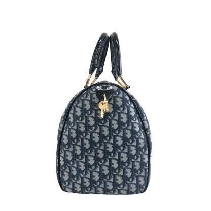Christian Dior Trotter 掛鎖漆面手柄手提包波士頓包海軍藍復古 em4wmx 