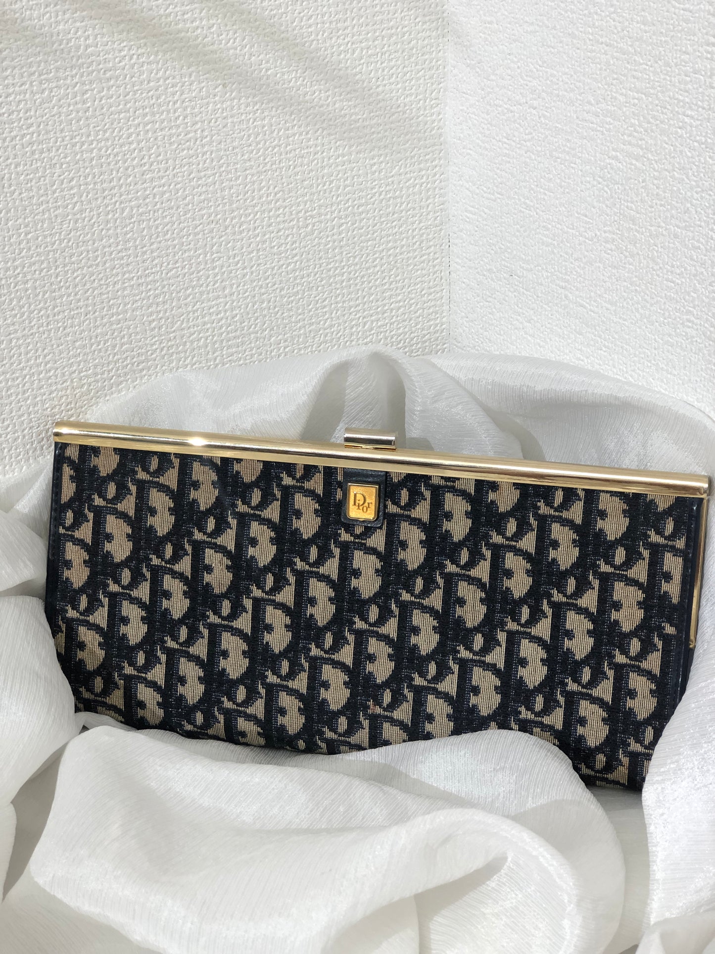 Christian Dior Trotter Logo Metal Clasp Jacquard Clutch bag Navy Vintage u6yt88