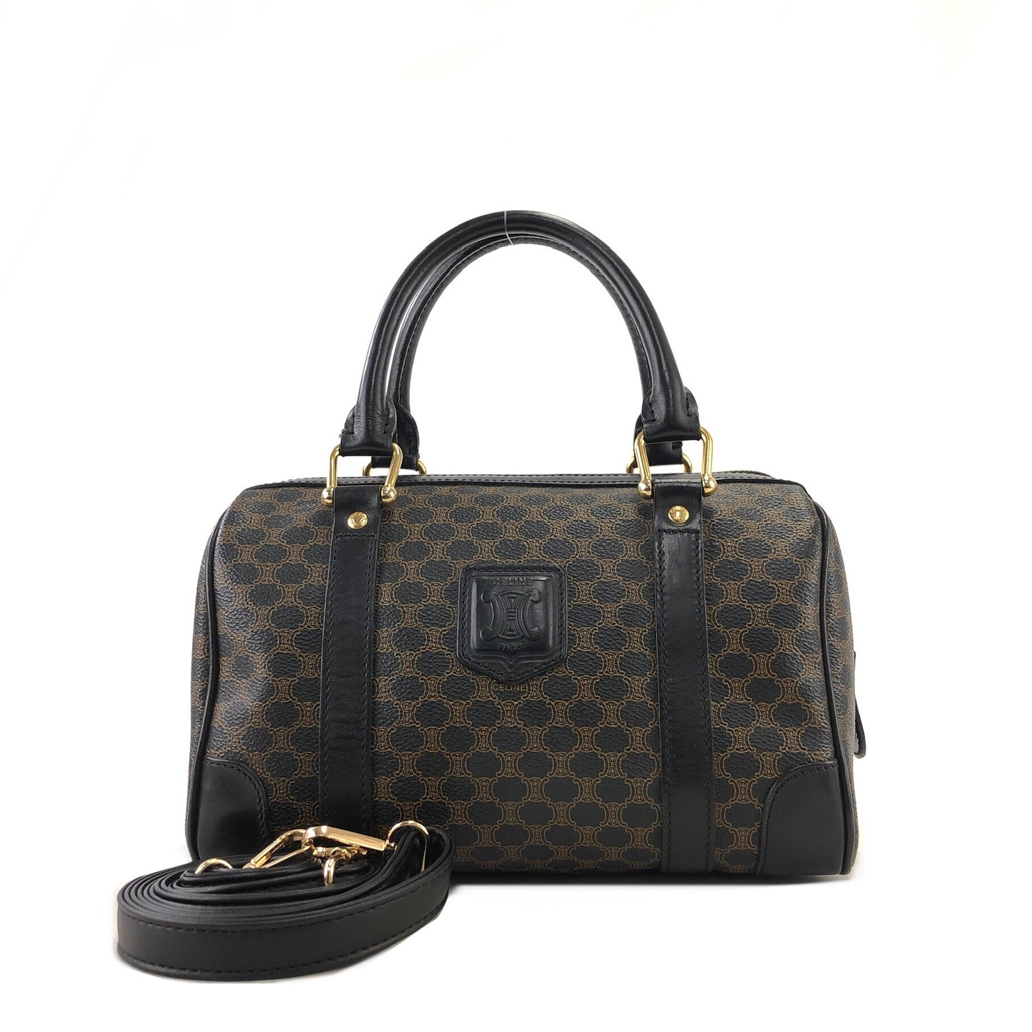 CELINE Macadam Blason Two-way Handbag Shoulder bag Boston bag Black Vintage kx4b84