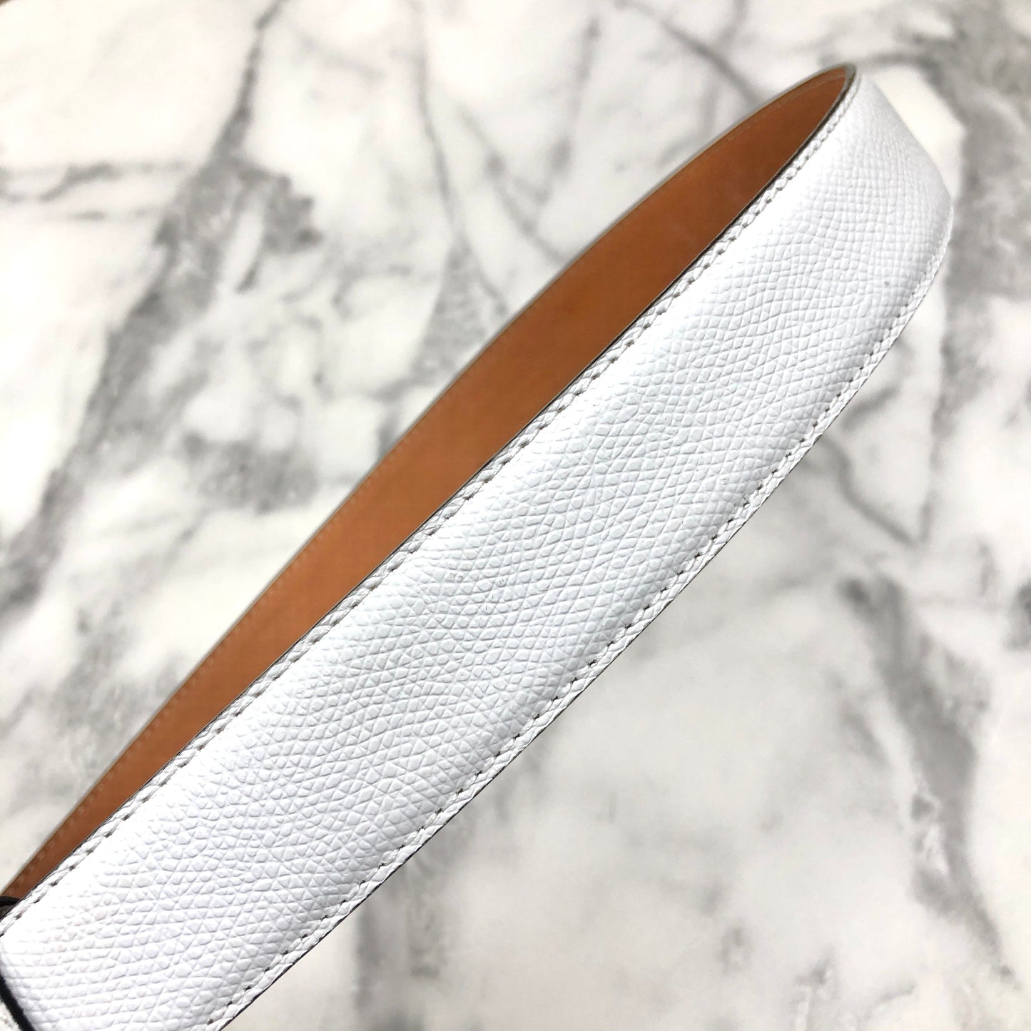 CELINE Circle Logo Leather Belt White Vintage 5absrf