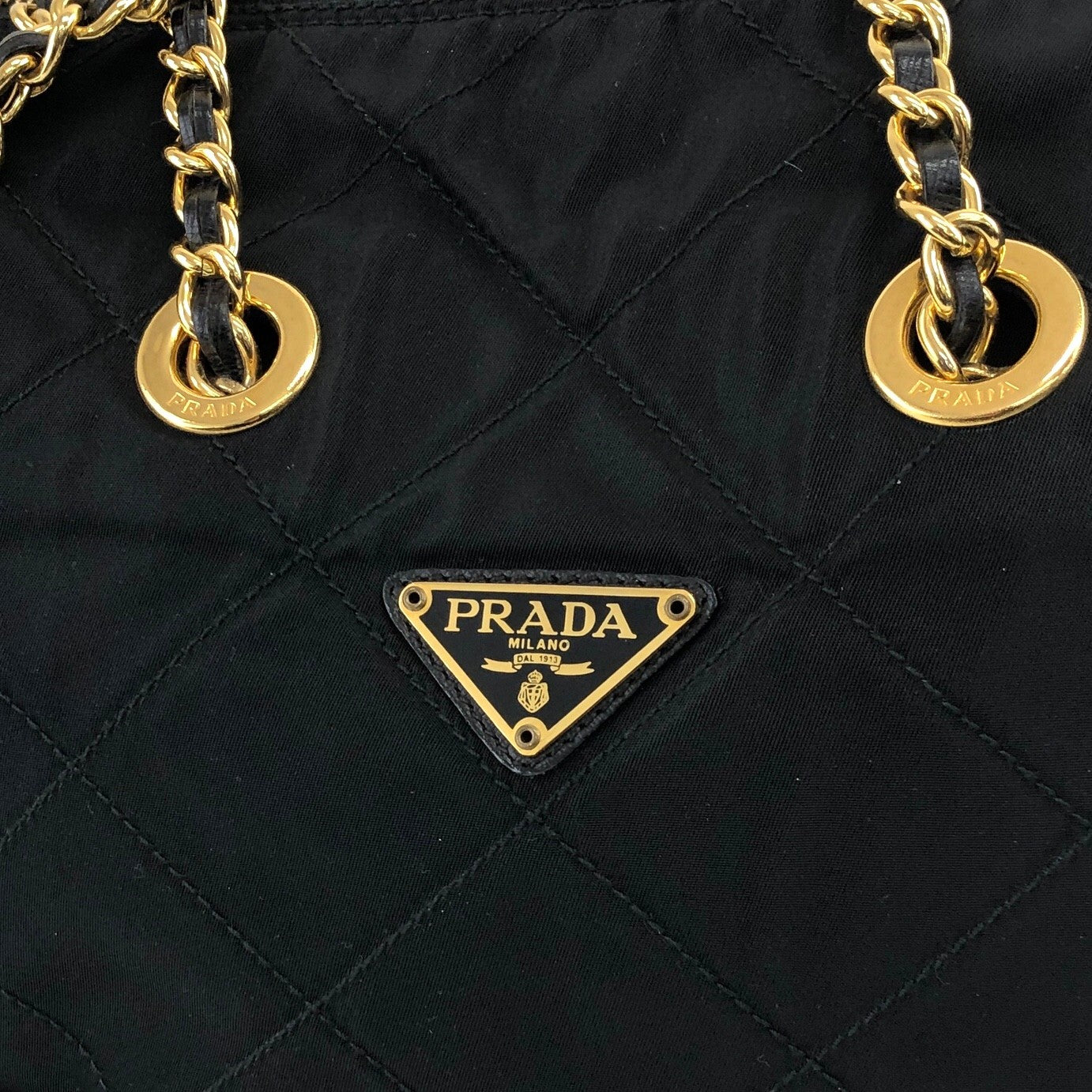 PRADA Triangle Logo Quilted Chain Shoulder bag Black Vintage kr7irt