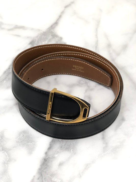 HERMES Leather Belt Black Vintage ydv6pp
