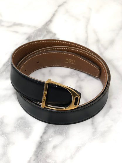 HERMES Leather Belt Black Vintage ydv6pp