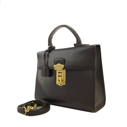 PRADA Metal Closure Leather Two-way Handbag Crossbody Shoulder bag Brown Vintage jejvki