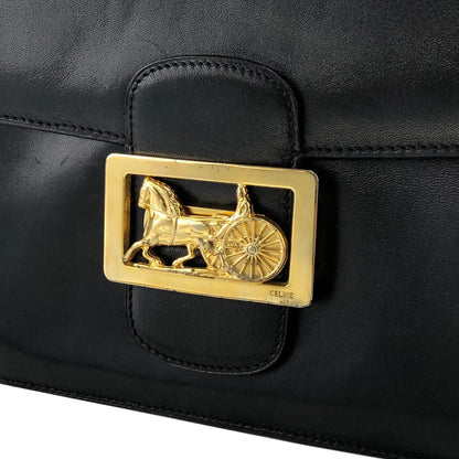 CELINE 馬車皮革肩背包 黑色 復古 8uzpzv 
