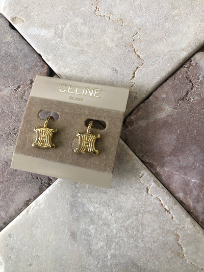 CELINE Triomphe Earrings Gold Vintage mnkdhs