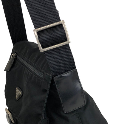 PRADA Triangle Logo Front Buckle Nylon Shoulder bag Black Vintage 3p6ky5