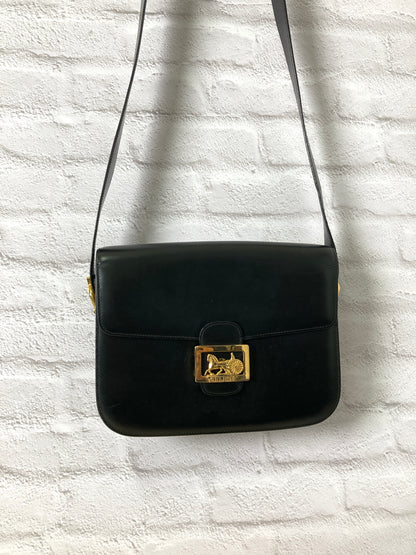 CELINE 馬車皮革斜背包 黑色復古 zw8w4s 