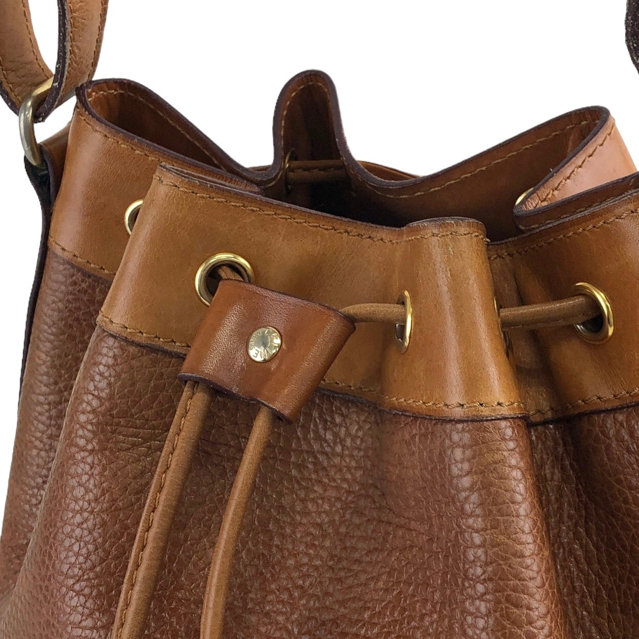 CELINE Blason Leather Drawstring Shoulder bag Brown Vintage u2c24i