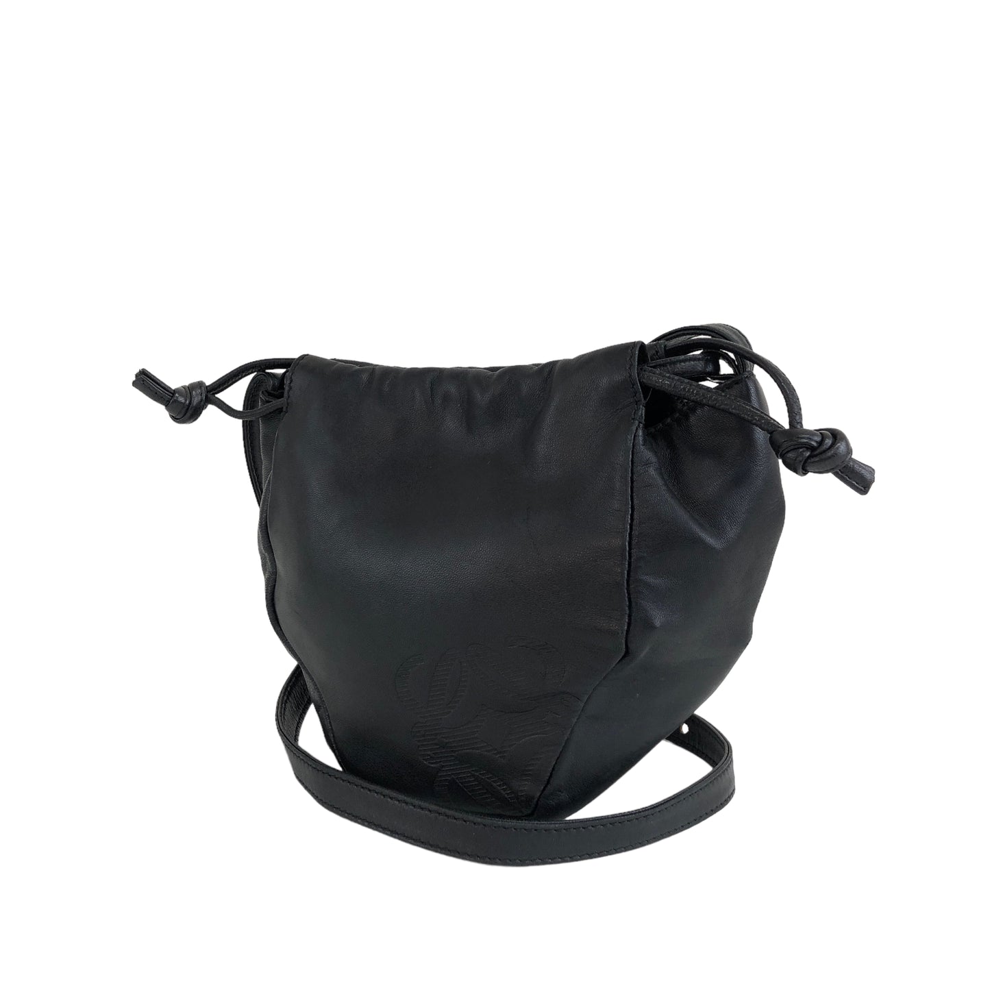 LOEWE Anagram Leather Drawstring Small Shoulder bag Black Vintage 83xs5h