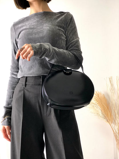 LOEWE Anagram Leather Round Handbag Shoulder bag Black Vintage buyi2b