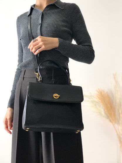 CELINE 扣環皮革雙向手提包單肩包黑色復古 g8ng5z 