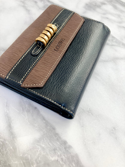 LOEWE Velazquez 皮革折疊錢包 黑棕色復古 z2dfbj 