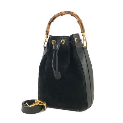 GUCCI Bamboo Handle Suede Two-way Drawstring Handbag Shoulder bag Black Vintage z3v3su