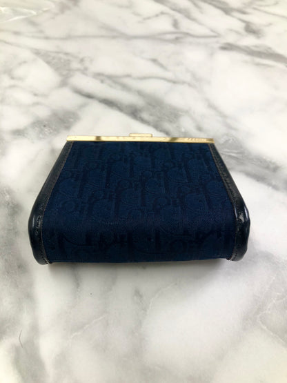Christian Dior Trotter Logo Jacquard Leather Metal Clasp Coin Purse Navy Vintage pjbgby