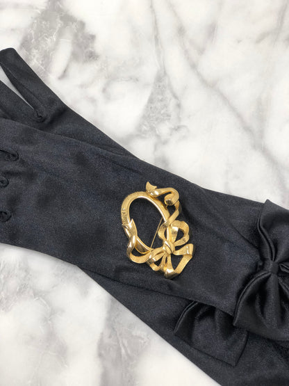 Christian Dior 緞帶圖案胸針 金色 復古 8jxfxg 