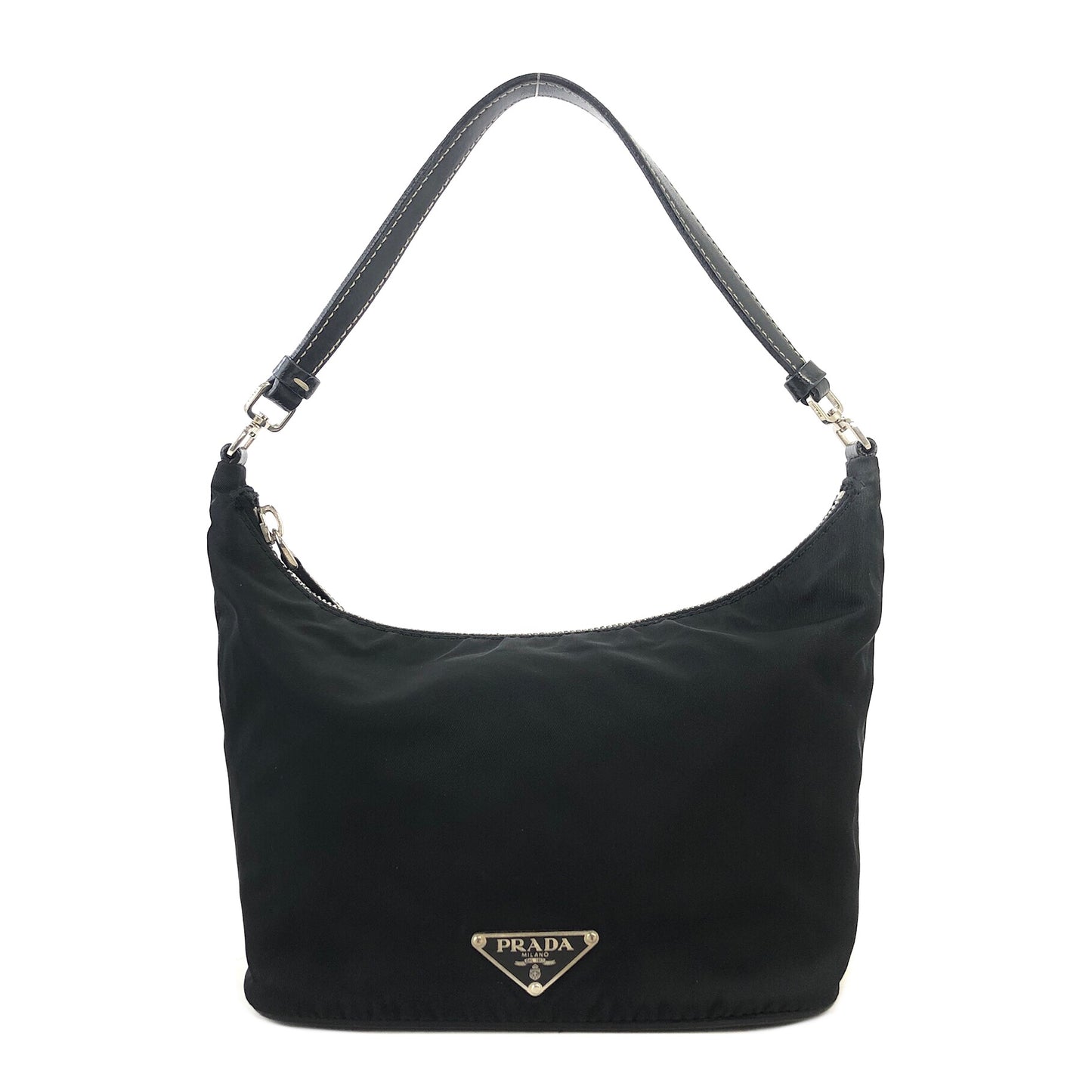 PRADA Triangle Logo Nylon Handbag Hobobag Black Vintage 4iznea