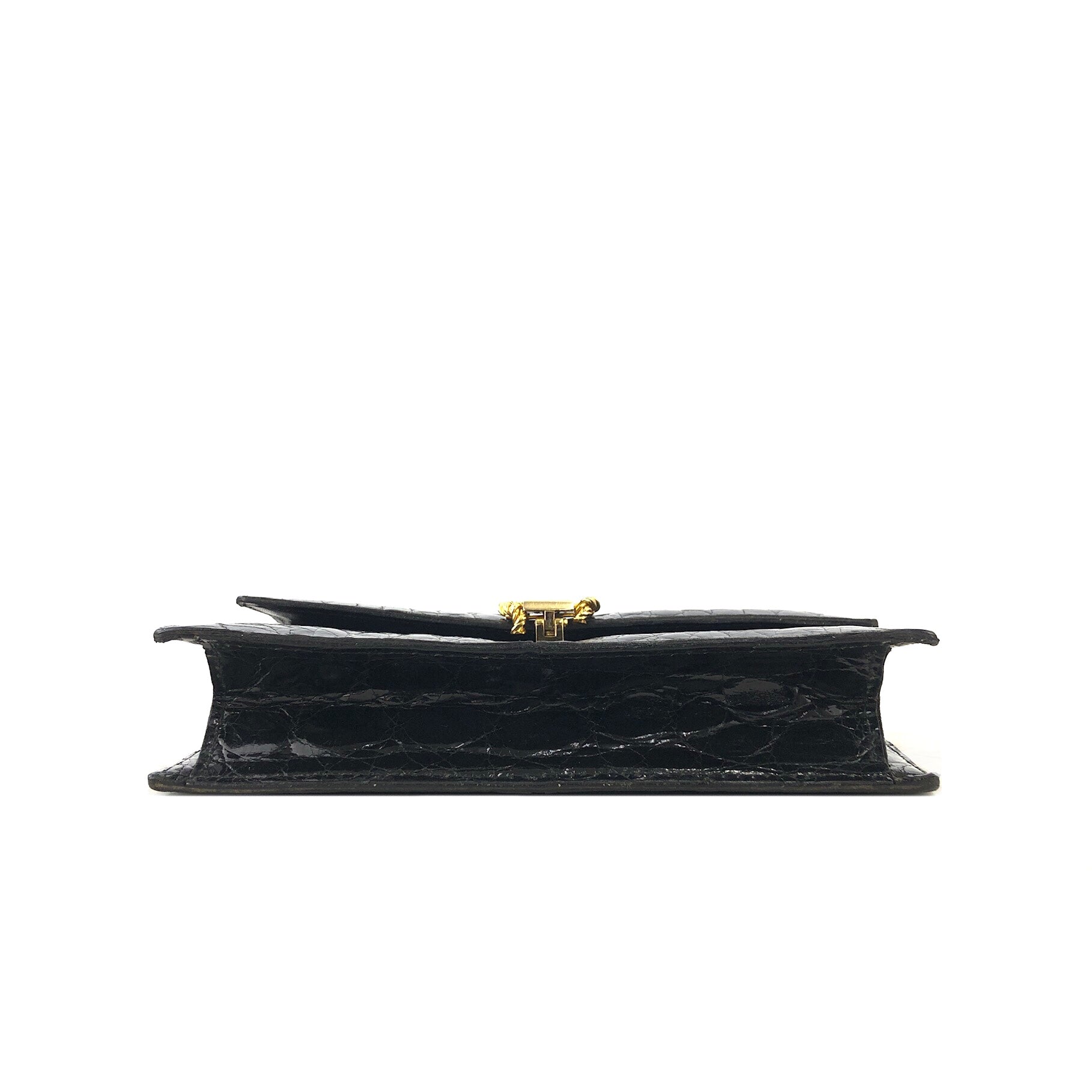 CELINE C Logo Crocodile Embossed Leather Chain Shoulder bag Black Vint –  VintageShop solo