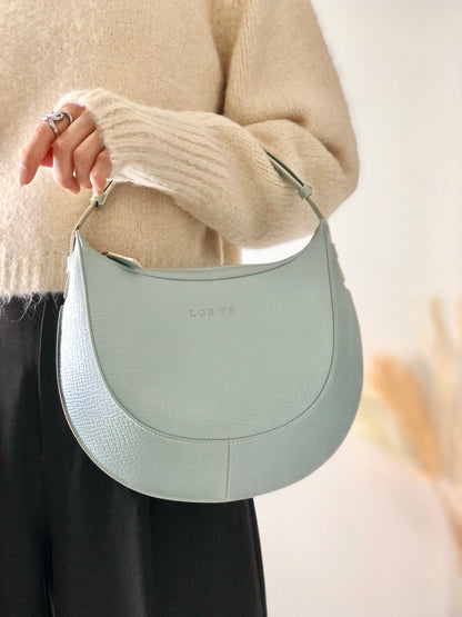 LOEWE Logo Motif Embossed Round Leather Two-way  Handbag Shoulder bag Sky blue Vintage 64bpxh