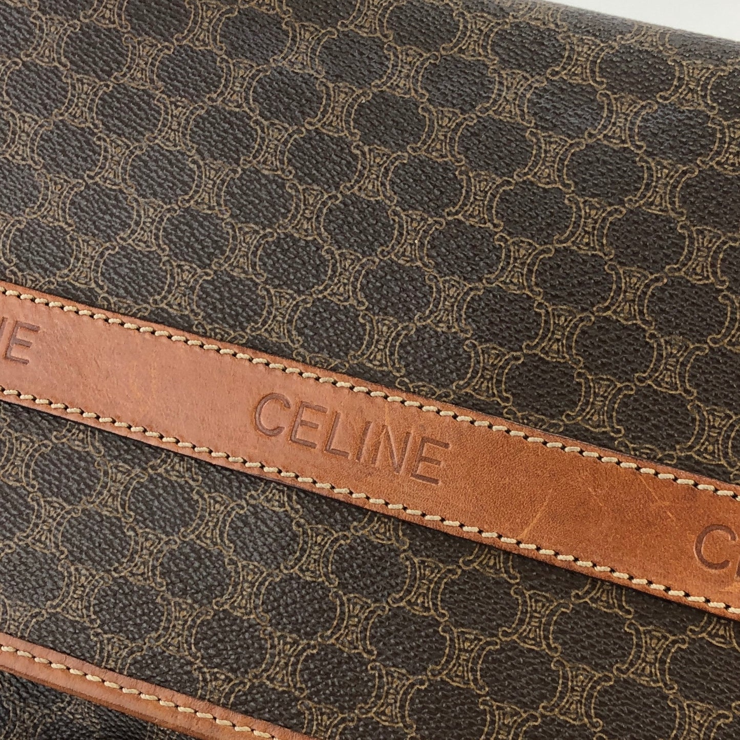 CELINE Macadam Logo PVC Leather Two-way Shoulder bag Clutch bag Brown Vintage 725jeu