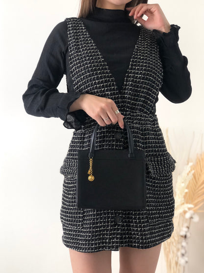 CELINE Starball 凱旋門吊飾皮革手提包黑色復古 3hfzux 